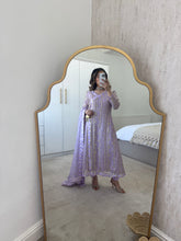 Load image into Gallery viewer, Chickankari lilac angrakha frock with chiffon duppata and trouser
