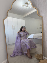 Load image into Gallery viewer, Chickankari lilac angrakha frock with chiffon duppata and trouser