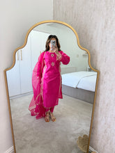 Load image into Gallery viewer, Fuschia Mirror work shirt with organza duppata and trouser