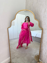 Load image into Gallery viewer, Fuschia Mirror work shirt with organza duppata and trouser