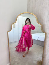 Load image into Gallery viewer, Fuschia Mirror work shirt with organza duppata and trouser