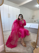 Load image into Gallery viewer, Fuschia Mirror work shirt with organza duppata and trouser