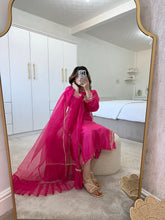 Load image into Gallery viewer, Fuschia Mirror work shirt with organza duppata and trouser