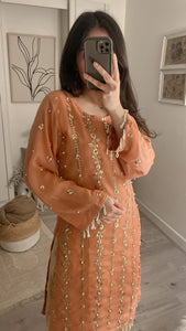 Chiffon Pearl suit with Plazzo Pink (Immediate Dispatch)