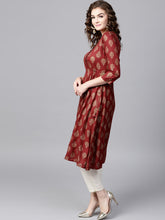 Load image into Gallery viewer, Women Maroon &amp; Golden Printed A-Line Kurta (PREORDER 2-4 WEEKS DELIVERY)
