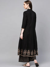 Load image into Gallery viewer, Black Print Border Frock With Trouser (PREORDER 2-4 WEEKS DELIVERY)