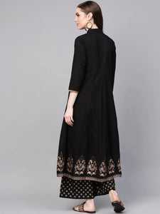 Black Print Border Frock With Trouser (PREORDER 2-4 WEEKS DELIVERY)