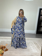 Load image into Gallery viewer, Volume 2 Winter printed lilen suits with lace details and cheddar duppata. Shirt with trouser and duppata winter prints Asian casual suit (immediate dispatch)