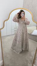 Load image into Gallery viewer, Double gown Organza handwork embroidered outfit with organza duppata