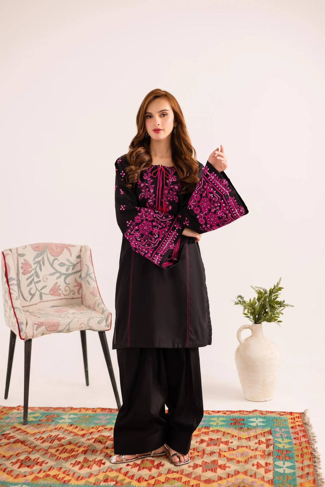 2PC Embroidered Dress - 1135