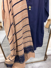 Load image into Gallery viewer, Dhanak 3 piece suit with pashmina shawl duppata Navy