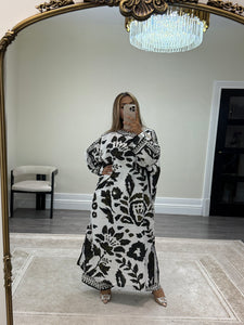 Printed long kaftan with trouser 2 piece set