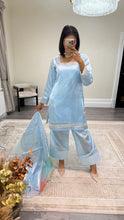 Load image into Gallery viewer, silk diamonte 3 piece suit with organza duppata