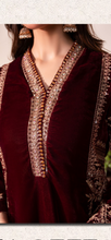 Load image into Gallery viewer, Design 3 Velvet Embroidered coord with plazzo trouser
