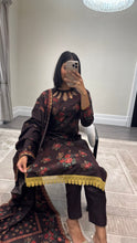 Load image into Gallery viewer, Winter printed dhanak suits with lace details and cheddar duppata. Shirt with trouser and duppata winter prints Asian casual suit (immediate dispatch)