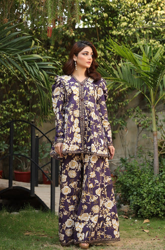 NF-258 Purple Printed Stitched 2Pc Suit(2-5 weeks delivery)