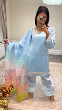 Load image into Gallery viewer, silk diamonte 3 piece suit with organza duppata