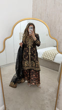 Load image into Gallery viewer, Black Organza embellished 3 piece suit with wide leg silk trouser Eid collection party wear