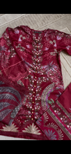Load image into Gallery viewer, Maria B inspired embroidered lawn suit maroon floral with chiffon duppata