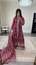 Load image into Gallery viewer, Sameera - Organza heavily embroidered suit with lace embroidery detailing and tassel finish fully embroidered duppata