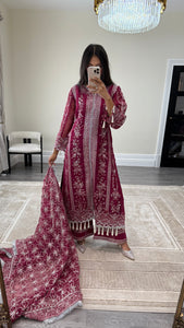 Sameera - Organza heavily embroidered suit with lace embroidery detailing and tassel finish fully embroidered duppata