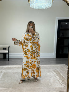 Printed long kaftan with trouser 2 piece set