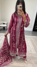 Load image into Gallery viewer, Sameera - Organza heavily embroidered suit with lace embroidery detailing and tassel finish fully embroidered duppata