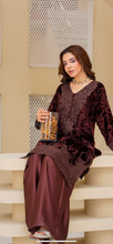 Load image into Gallery viewer, Velvet Embroidered coord with plazzo trouser