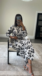Poly cotton printed 2 piece coord with shirt and trouser.