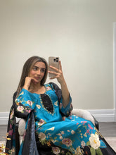 Load image into Gallery viewer, Silk 3 piece suit lulusar inspired with handwork on neckline. Kameez suit.