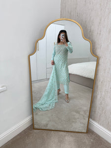 Chiffon embrofidered suit with chiffon heavily embroidered duppata and trouser