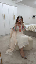 Load image into Gallery viewer, Cotton silk handwork suit in  off white with colourful embroidery and silk duppata
