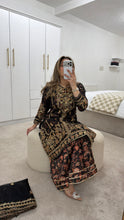 Load image into Gallery viewer, Black Organza embellished 3 piece suit with wide leg silk trouser Eid collection party wear