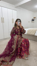 Load image into Gallery viewer, Pink Organza embellished 3 piece suit with wide leg silk trouser Eid collection party wear