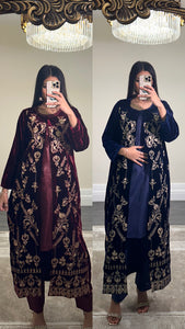Velvet embroidered gown with silk inner and trouser