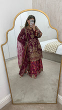 Load image into Gallery viewer, Pink Organza embellished 3 piece suit with wide leg silk trouser Eid collection party wear