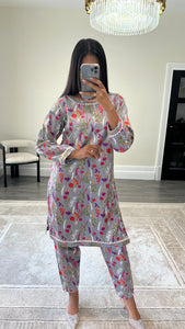 Poly cotton printed 2 piece coord with shirt and trouser.