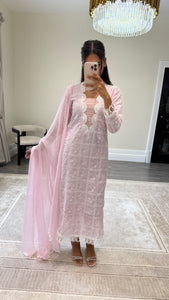 Chikankari 3 piece suit with crinkle duppata