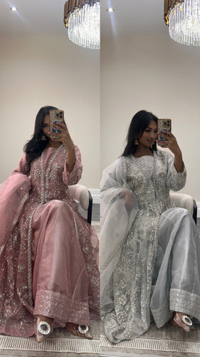 Defective Organza handwork embroidered suit with organza duppata