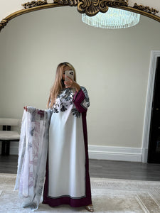 Varzah kaftan style long shirt with khadi net duppata and wide leg trouser