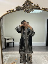 Load image into Gallery viewer, Stylish silk printed 2 piece coord set with printed shirt and trouser. One size fits all.