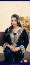 Load image into Gallery viewer, Design 2 Morrored Velvet Embroidered on trend kaftan with trouser and dupatta