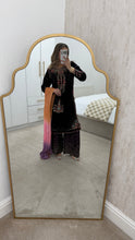 Load image into Gallery viewer, Purple velvet embroidered suit with sequin embroidery and embellishments. Chiffon duppata. Eid and party wear.
