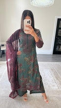 Load image into Gallery viewer, Maria B inspired embroidered lawn suit green and plum