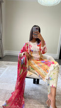 Load image into Gallery viewer, Maria B inspired embroidered lawn suit colourful print with chiffon duppata