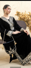 Load image into Gallery viewer, Design 2 Morrored Velvet Embroidered on trend kaftan with trouser and dupatta