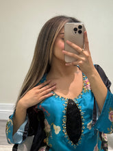 Load image into Gallery viewer, Silk 3 piece suit lulusar inspired with handwork on neckline. Kameez suit.