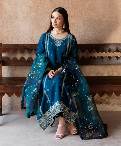 3 PIECE - EMBROIDERED RAW SILK SUIT. (2-5 weeks Delivery)