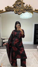 Load image into Gallery viewer, Winter printed dhanak suits with lace details and cheddar duppata. Shirt with trouser and duppata winter prints Asian casual suit (immediate dispatch)