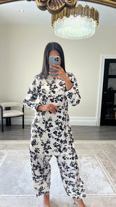 Poly cotton printed 2 piece coord with shirt and trouser.